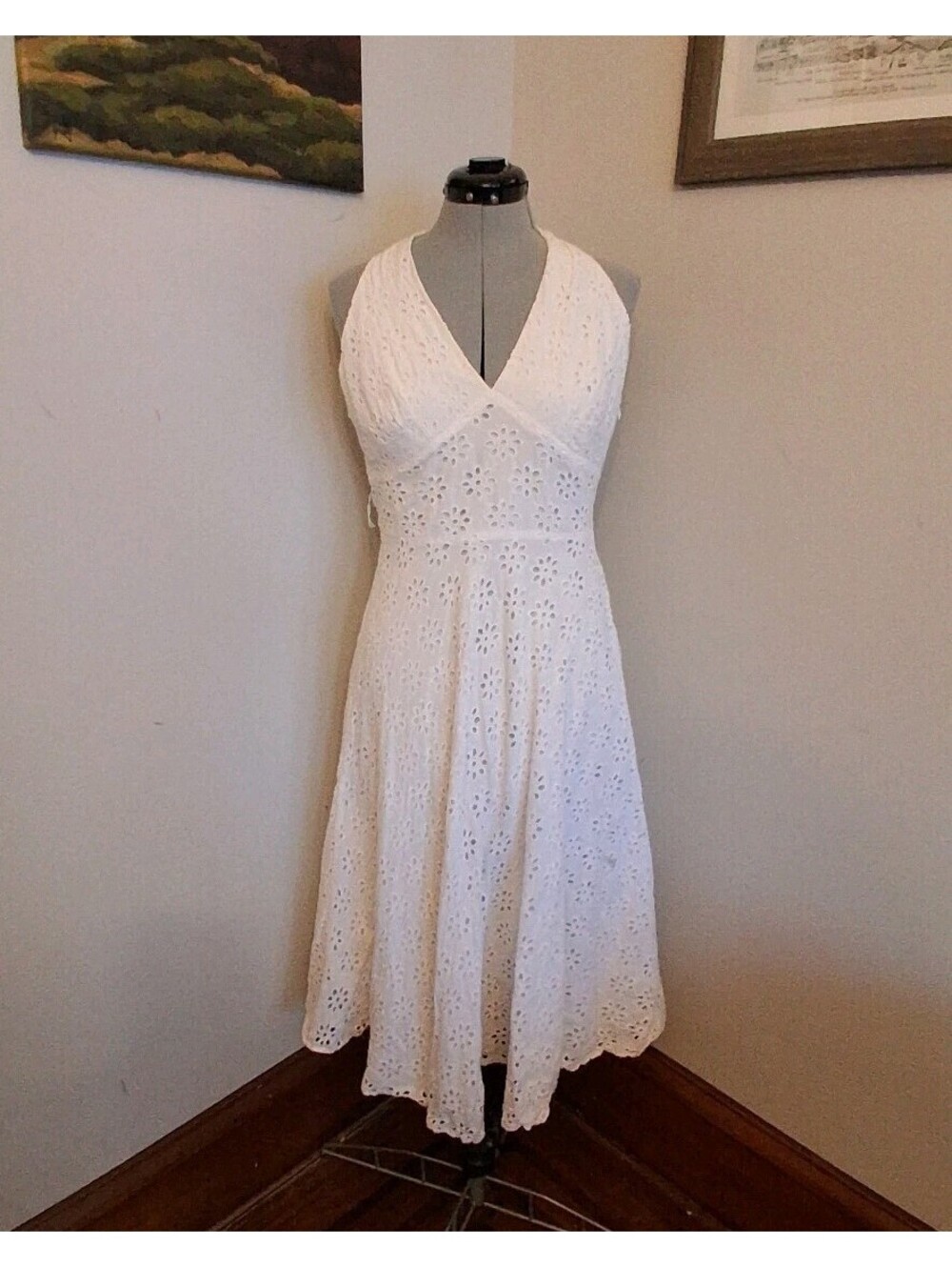 Vintage Y2k White Halter Dress, Bandolino Floral Dress, Size 12 Marilyn Monroe